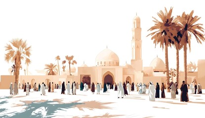 Naklejka premium Mosque Courtyard Gathering