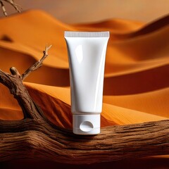 White tube of cream on a desert scene