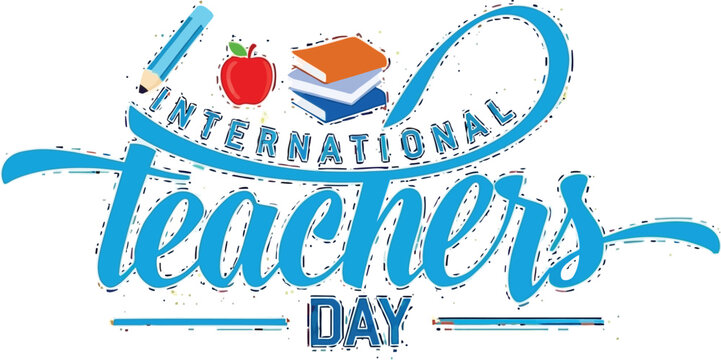 Celebrate International Teachers' Day with this vibrant design featuring books and an apple