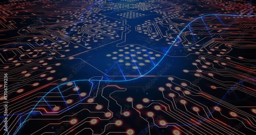 Aufkleber blue waveform emerging left edge sweeping circuit pulsing nodes visualizing data flow in 3d render