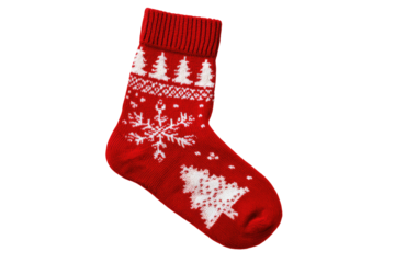 Red Christmas sock with white knit patterns