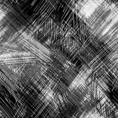 Seamless black and white abstract pattern with chaotic hand-drawn lines and scribbles. Energetic texture perfect for textiles, packaging, prints, and modern digital design.