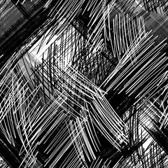Obraz premium Seamless black and white abstract pattern with chaotic hand-drawn lines and scribbles. Energetic texture perfect for textiles, packaging, prints, and modern digital design.