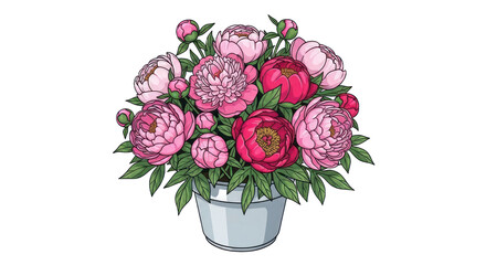 Pink and red peonies in pot