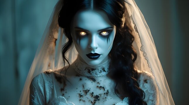 Front portrait of a gothic ghost bride