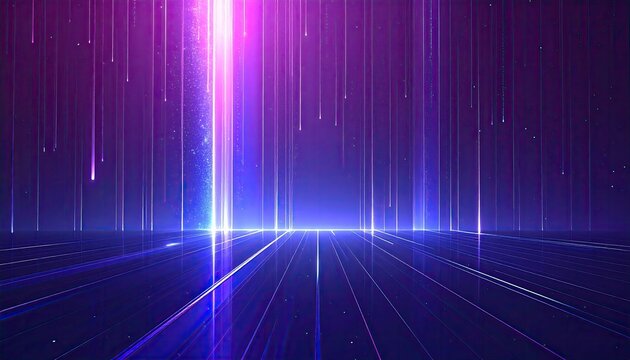 Abstract digital scene with vibrant purple and pink light beams