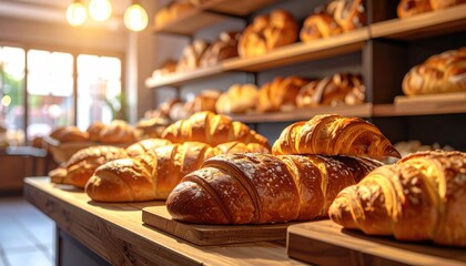 Bakery in store display, many kinds of traditional bakery or bread 