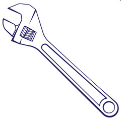 Vector Illustration of Adjustable Wrench or Shifting Spanner with Open Jaw and Screw Mechanism – Outline Drawing of Hand Tool for Mechanic Repair, Plumbing, Construction and Industrial Workshop Design