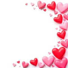 Close-up of pink and red hearts forming a decorative corner border.
