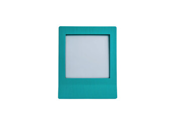 Teal polaroid frame against black