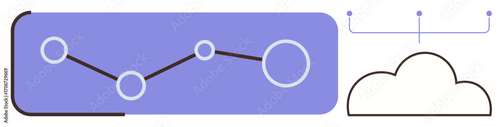 Poster network of points connected by lines inside a rectangle, cloud schematic, and data flow lines. ideal