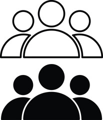 Group people icon, teamwork community symbol, black and outline vector illustration, business collaboration design, social network connection, human users profile, corporate communication