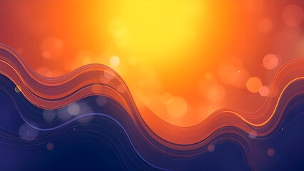 Colorful abstract background with flowing waves in orange and purple tones, illuminated by a bright, glowing orb reminiscent of sunlight.