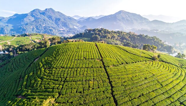 Lush tea plantation on a hillside