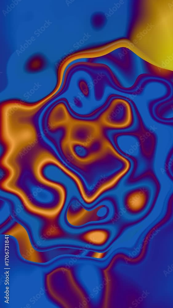 Poster abstract animated background with fluid blue orange gradient waves in organic flowing motion, creati