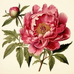 an AI Image Generator, Vivid Pink Peony Blossom with Lush Green
