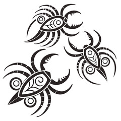 Tribal style black crab tattoo design elements featuring intricate patterns and sharp claws against a white background