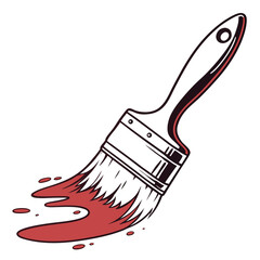 A stylized illustration of a paint brush with red paint dripping and splattering onto a surface isolated on a white background