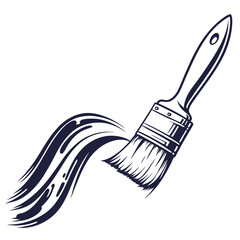 A stylized illustration of a paintbrush creating a sweeping stroke of dark paint against a white background symbolizing creativity and artistic expression