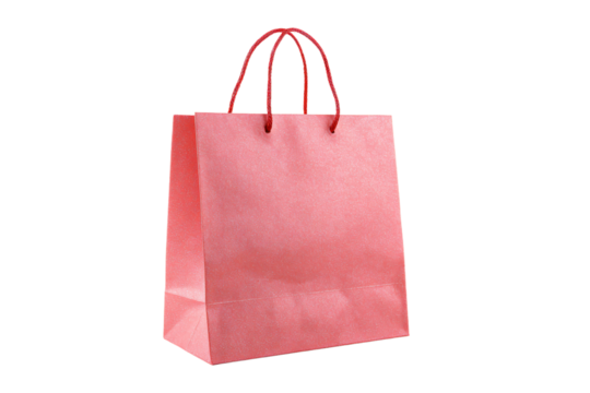 a pink paper bag with a red handle
