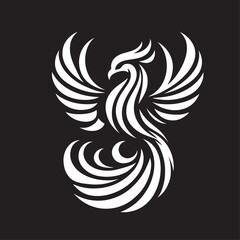 Obraz premium Phoenis Black and white image of a stylized phoenix on a black background