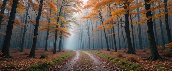 Obraz premium Enchanted Autumn Seamless Looping Time Lapse Forest Path View