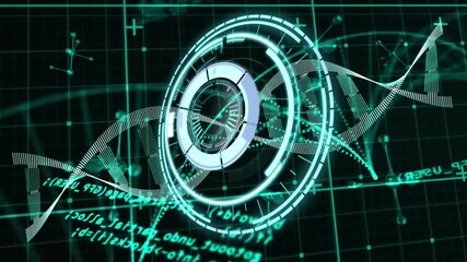 Segmented rings materializing activating helix weaving around interface showcasing data scan - Powered by Adobe