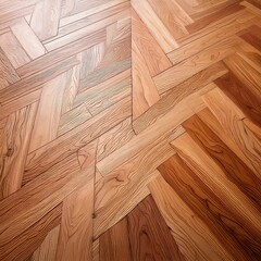 Detailed close-up view of a herringbone wooden floor