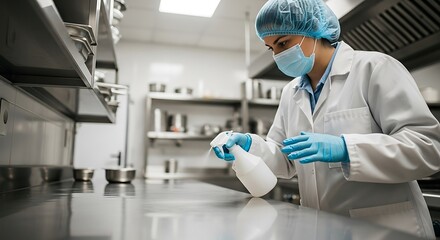 Person cleaning with spray bottle disinfectant hygiene