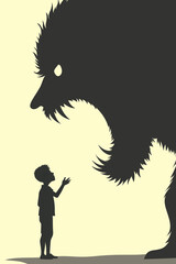 Child Facing Monster Shadow – Fear, Trauma and Psychological Concept Vector Illustration