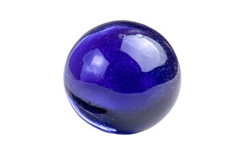 a blue glass ball on a white surface