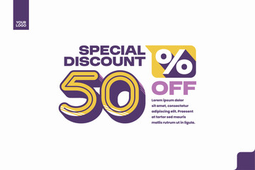 50% Off Special Discount Banner with Modern Clean Sale Promotion Design on White Background