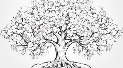 Detailed black and white tree illustration