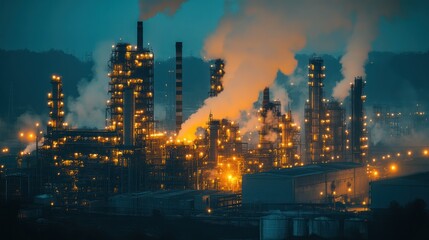 Night Refinery: Industrial Landscape at Dusk