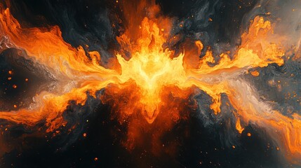 Abstract Fiery Nebula: A Cosmic Dance of Orange and Gray