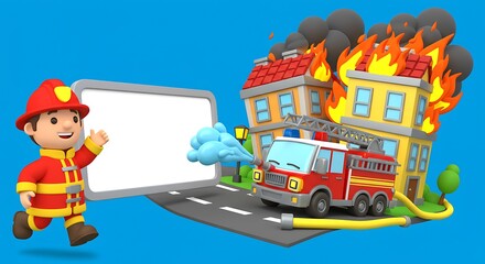 Naklejka premium 3d cartoon illustration, emergency response and firefighting. ,isolated on bright background