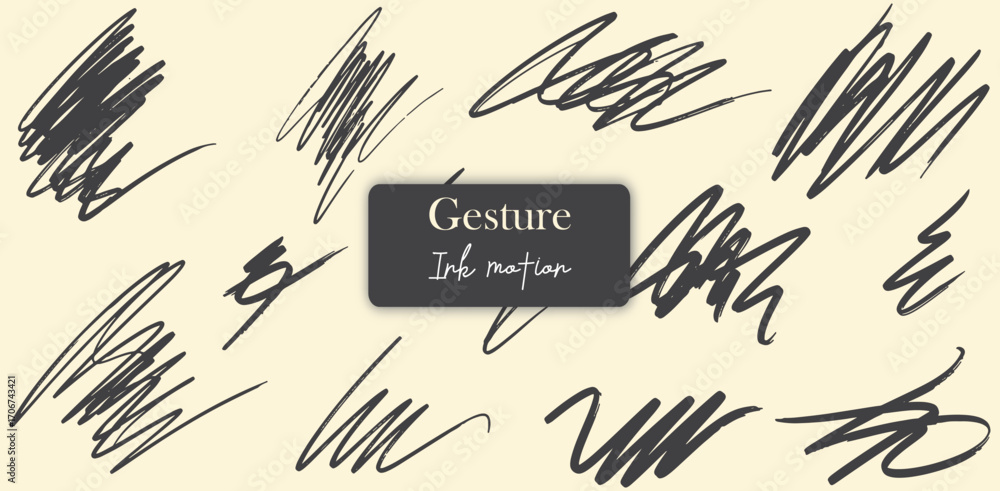 Poster ink strokes of abstract expression motion and sketch with design vector artistic elements gesture li