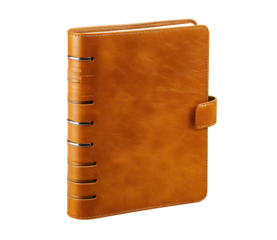 Tan leather bound notebook with metal rings