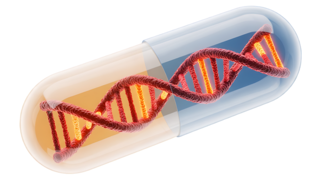 D N A helix inside capsule isolated on a transparent background