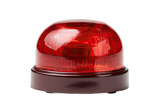 Close-up of a round, red warning light