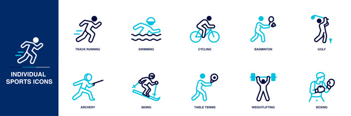 Individual Sports Blue Colored Outline Icon Set