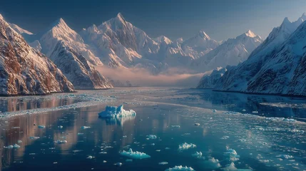 Papier peint photo Le salon Antarctica Icebergs and Glaciers with Turquoise Ice Breaking into the Ocean, Dramatic Polar Light over Vast Frozen Wilderness, Scenic Landscape Photography   © 乐杰 刘