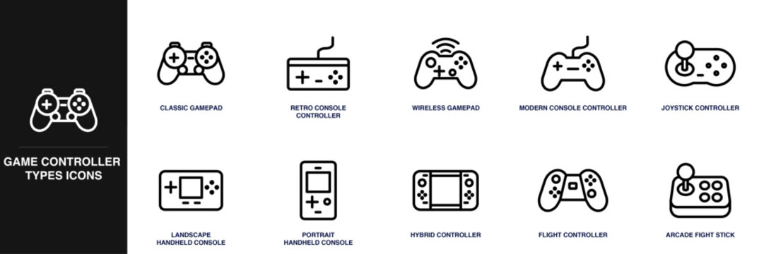 Game Controller Types Line Icon Set