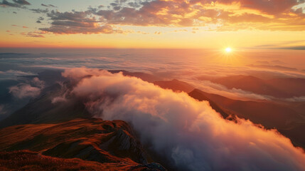 Fototapeta premium Sunrise over mountainous landscape