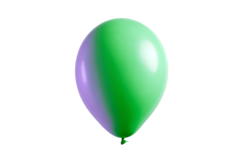 a green and purple balloon floating in the air