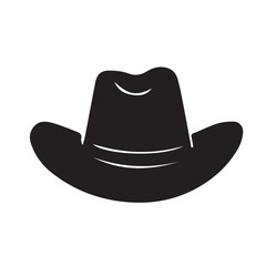 Black and white vector illustration of a cowboy hat silhouette, outlined in black, ideal for fashion icons, vintage posters, or digital presentations.