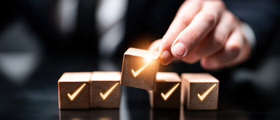 Hand Selecting a Checkmark Cube, Achieving Business Goals