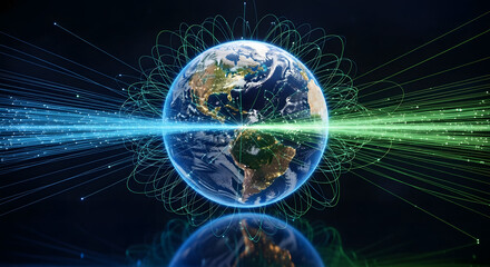 Futuristic depiction of planet Earth's global data network, symbolizing worldwide communication and technological advancement