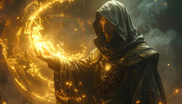 Mysterious figure with golden orb