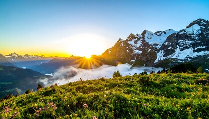 Mountain sunrise over valley